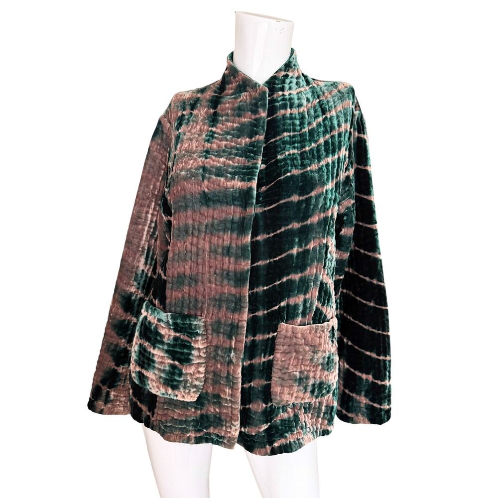 Bianco Levrin Silk Velvet Tie Dye Jacket Art to Wear Boho Relaxed One Size